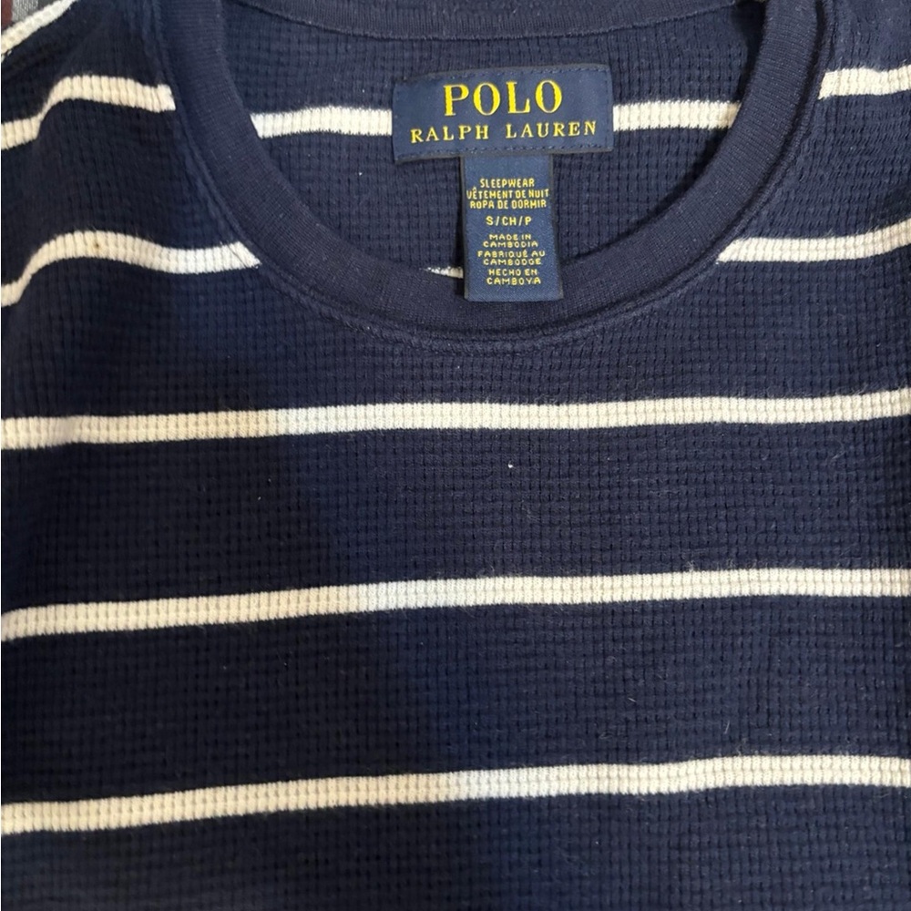 Polo Ralph Lauren Navy and White Striped Long Sleeve Tee - Picture 3 of 4
